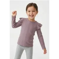 Name It Longtop NMFJULIA LS SLIM TOP NOOS mit tollem Volant an der Schulter und im süßen Ajourstrick-Design