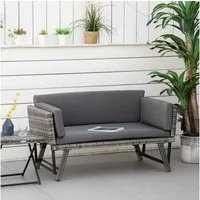 Outsunny Gartensofa 2 Sitzer Loungesofa, Gartenbank, Gartenliege, klappbar Armlehnen, Gartenmöbel 1 Teile, für Garten, Balkon, Grau