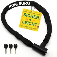 KOHLBURG Kettenschloss [6mm Titan-Stahl] Sicheres Fahrradschloss mit Zuklick-Mechanismus, 3 Schlüssel • 103 cm lang • für Fahrrad, E-Bike & E-Scooter