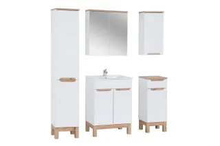 Badmöbel Set 5-tlg Badezimmerset DEVI Weiss HGL inkl.Waschtisch 60 cm