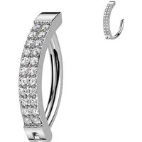 Taffstyle Bauchnabelpiercing Bauchpiercing Banane Clicker Scharnier Top Down Doppel Kristall Reihe (Bauchpiercing Banane Klicker Piercing mit Scharnier und funkelnden Kristallen), Aus hochwertigem Chirurgenstahl