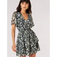 Apricot Minikleid Florales Stufenkleid mit Smokdetails