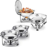 Warmounts Speisenwärmer, (4-tlg), 4,7L Chafing Dish Buffetwärmer Rund, Edelstahl für Hochzeiten, Partys