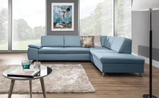 Ecksofa Schlafsofa NORBI Hellblau Ottomane Rechts