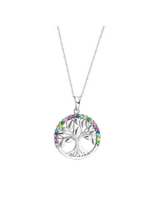 Zeeme Silber Halskette Silber 925 rhodiniert mit Lebensbaum-Motiv und Zirkonia-Steinen
