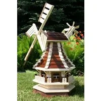 Holzdekoladen Deko-Windrad Gartenwindmühle Holz mit Solarlicht Weiß – drehbare Flügel