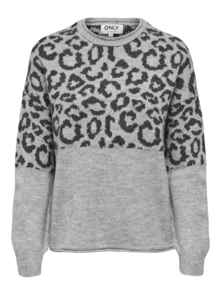ONLY - ONLJADE ANIMAL LS O-NECK KNT NOOS Light Grey Melange - Gr. - XS