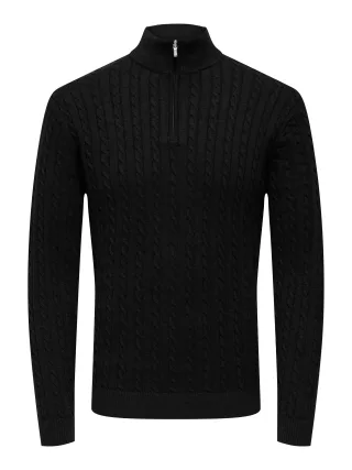 ONLY&SONS - ONSLOUI REG 12 CABEL HALF ZIP KNIT NOOS black - Gr. - XXL