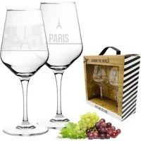 3forCologne Weinglas 2er Set Weinglas Paris in schöner Geschenkbox Hochwertiger Siebdruck im eleganten Ätzweiß, detaillierter als Gravur Geschenkidee für Muttertag, Vatertag, Geburtstag MADE IN GERMANY