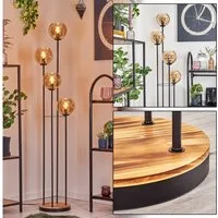 hofstein Stehlampe Stehlampe aus Metall/Holz/Glas in Schwarz/Natur/Bernsteinfarben, ohne Leuchtmittel, Stehleuchte im Retro-Design m. Glasschirmen (15cm), Fußschalter, E14