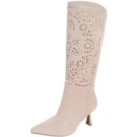 Ital-Design Kniehohe Stiefel mit Aussparungen und Absatz für Damen Sommerboots (91261240) Pfennig-/Stilettoabsatz Stiefel in Beige