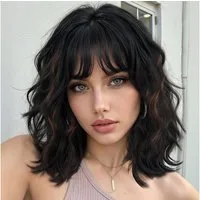 LuxusKollektion Kostüm-Perücke Perücke Damen Kurz Bob Pony Locken Schwarz mit braunen Highlights