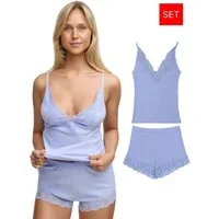 Tazzio Shorty Nachtwäsche-Set F909 (Set, 2 tlg., 1 Stück - Unterhemd & Panty) Ripp-Optik mit Spitzen-Details