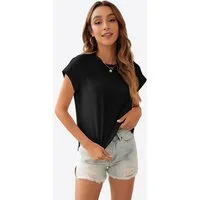 Imily Bela T-Shirt Damen Casual Cropped T-Shirt mit Kurzärmeln (Packung, 1-tlg., 1per-Pack) in Unifarbe mit Rundhalsausschnitt