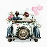 ti-flair Papierserviette, Servietten Papier 33x33cm 3-lagig Just Married Auto Motiv 20 Stück