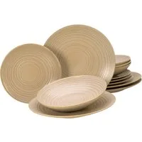 CreaTable Tafelservice Lava Stone Sand (12-tlg), 4 Personen, Steinzeug, Teller Set, robuste, kratzfeste, seidenmatte Glasur