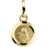 Schmuck Krone Kettenanhänger Kleiner Anhänger Schutzengel Gott schütze Dich 333 Gold rund, Gold 333