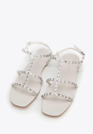 Wittchen Damen-Ledersandalen mit Kristallen, Creme, Naturleder