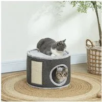 PawHut Kratztonne 30 cm hoch, mit Höhle, aus Sisal, (Katzentonne, 1-tlg., Katzenbaum), für Katze bis 5 kg, Dunkelgrau