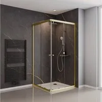 Schulte Eckdusche Sunny verstellbar 75-90 cm 180 cm Höhe, BxT: 90x90 cm, Sicherheitsglas, Eckeinstieg Schiebetüren Goldoptik