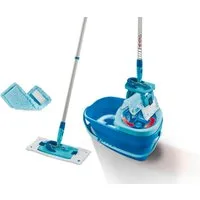 Leifheit Wischmopp Set CLEAN TWIST M Ergo (micro duo) + duster static, (5-St), Drill-Stiel-Mechanik, Wischbezüge inkl., längenverstellbar (110-140cm)