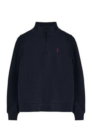 Sweatshirt marineblau mit halbem Reißverschluss und Rigby Go-Logo