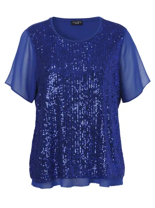 VIA APPIA DUE - Bluse Rundhals 1/2 Arm Pailletten cobalt - Gr. - 54