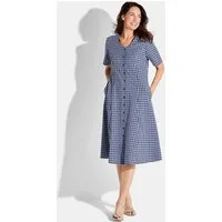 GOLDNER Sommerkleid Baumwollkleid mit Karo-Muster Midikleid mit V-Ausschnitt, Knopfleiste, Knielänge und Halbarm
