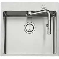 Naber Edelstahlspüle n-Set Corno Turno 60, Spüle und integrierte Armatur Turno, Edelstahl, 55/51 cm