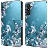 CLM-Tech Handytasche für Samsung Galaxy A54 5G Hülle aus Kunstleder Klapphülle (Pflaumenblüte blau, Handyhülle Wallet Flip Case Cover Etui), Schutzhülle mit Standfunktion, Kartenfächer und Magnetverschluss