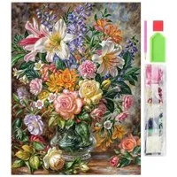 LA CUTE Malen nach Zahlen 5d Diamant Mosaik Stickerei 5D Blumenvase 30x40cm. (DIY Diamant-Malerei Set für kreative Bastelprojekte., Enthält Leinwand, Diamanten, Applikator, Aufbewahrungsbehälter), Selbstklebende Leinwand, verschiedene Diamantgrößen u