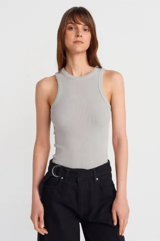 Ärmellose Rippstrickbluse