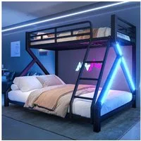 Merax Etagenbett 90x200cm/140x200cm mit LED-Lichtleiste (Set, 1-St., Jugendbett Doppelbett), Metallbett Stockbett Kinderbett mit Sicherheitsgeländer und Leiter