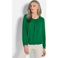 GOLDNER Klassische Bluse Jerseybluse mit Falten-Details Blusenshirt mit Rundhals, Gummibündchen und Langarm