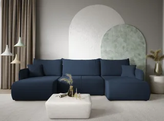 Wohnlandschaft Sofa mit Schlaffunktion CALGARY Stoff Curio Dunkelblau