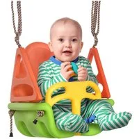 Outsunny Einzelschaukel mit verstellbarem Seil, (Babyschaukel, 1-tlg., Kinderschaukel), für Garten, Balkon, Grün+Gelb+Orange