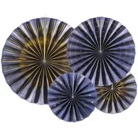 partydeco Papierrosette, Deko Papier Rosetten mit Muster 23-40cm marineblau gold 4er Set