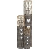 vidaXL Windlicht Kerzenhalter 3 Stk Grau Korbweide Windlicht Gartenfeuer