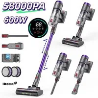 Circlio Akku-Stielstaubsauger Kabellos Akku Staubsauger 600W / 58000Pa, 75 Minuten Laufzeit, 600 W, 1.6L Staubbehälter, für Teppich, Hartboden und Tierhaare