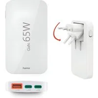 Hama Schnellladegerät mehrfach (GaN, 2x USB-C, 1x USB-A, flach, PD/QC, 65W) Schnelllade-Gerät