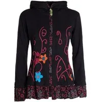 Vishes Kapuzensweatjacke Damen Sommerjacke Blumen-Strickjacke Elfenjacke Kapuzi Rüschen Retro, Gothik, Boho Style