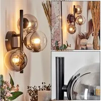 hofstein Wandleuchte Wandlampe aus Metall/Riffelglas in Schwarz/Rauchfarben/Klar, ohne Leuchtmittel, m. Glasschirmen (10cm) u. An/-Auschalter, 3x G9, ohne Leuchtmittel