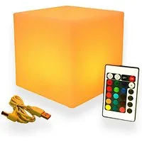Arnusa LED Außen-Tischleuchte kabellose Würfel Leuchte RGB Tischlampe Akku Lampe, USB-Anschluss mit Ladefunktion, LED fest integriert, 16 Leuchtfarben üer Fernbedienung wählbar, mit Fernbedienung PL203