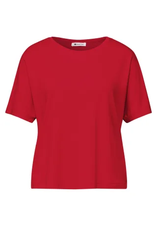 Street One - T-Shirt mit Rundhals in Unifarbe salsa red - Gr. - 36