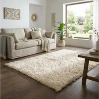 TaCa Home Flokati-Teppich Gewalkter Handweb Woll-Teppich, rechteckig, Höhe: 45 mm, Wohnzimmer Esszimmer Schlafzimmer, creme - 190 x 290 cm