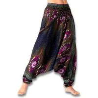 PANASIAM Haremshose Aladinhose im schönen Peacock Design Haremshose aus 100% natürlicher Viskose auch als Overall tragbar Damen Pumphose bequeme Freizeithose