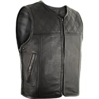 MDM Lederweste Herren Biker Lederweste (Motorrad Weste, Chopper Kutte, Bikerweste) Biker Weste Stepp Muster Diamond