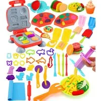 POPOLIC Spiellebensmittel Knete Zubehör,48 St Knete Set Gehören Hamburger-Maker,Knete-Werkzeuge, (1-tlg., Eismaschine, Nudeln, Pizza Knetwerkzeug für Kinder Küchenspielzeug), Kitchen Creations Spielzeug Geschenk Mädchen Junge
