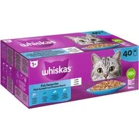 Whiskas WHISKAS® Portionsbeutel Multipack 1+ Fisch Auswahl in Gelee 40 x 85g, Nassfutter für: Katze