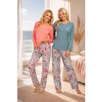 Consult-Tex Pyjama Damen 2er Pack Langarm Pyjama Schlafanzug mit Knopfleiste,Baumwolle (Spar-Set, 2 Stück) aus reiner Baumwolle-Jerse Qualität
